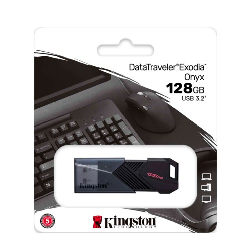 Kingston DataTraveler Exodia Onyx USB Flash Drive, 128GB USB 3.2 Gen 1, Matte Black